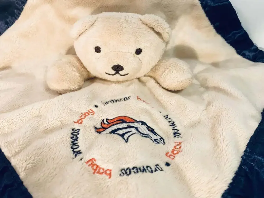 Denver Broncos Teddy Bear Lovey Blue Satin trim Baby Fanatic